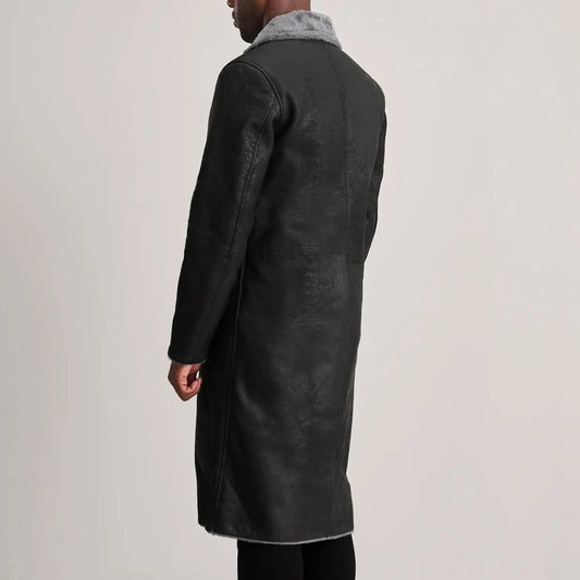 Kolby Distressed Black Leather Shearling Coat