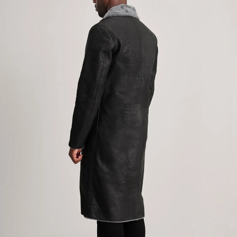 Kolby Distressed Black Leather Shearling Coat