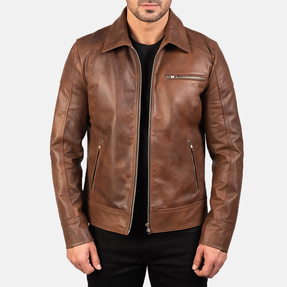 [LC] Lavendard Brown Leather Biker Jacket