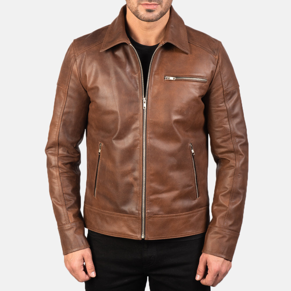 [LC] Lavendard Brown Leather Biker Jacket