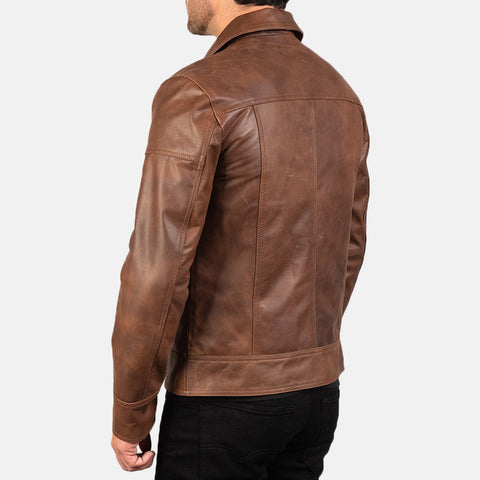[LC] Lavendard Brown Leather Biker Jacket