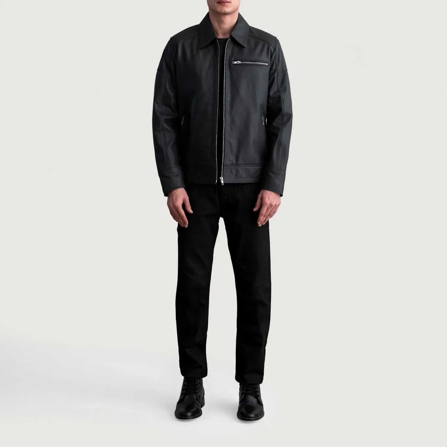 Lavendard Matte Black Leather Biker Jacket