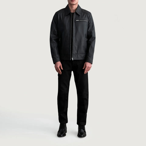 Lavendard Matte Black Leather Biker Jacket