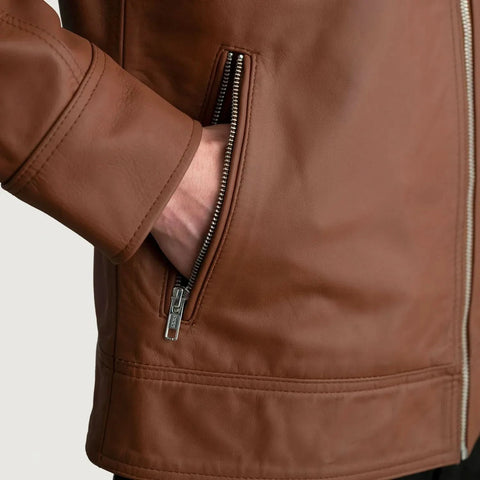 Lavendard Matte Brown Leather Biker Jacket