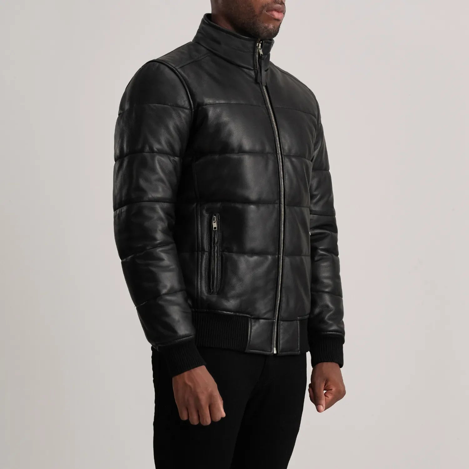 Lucas Black Leather Puffer Bomber Jacket