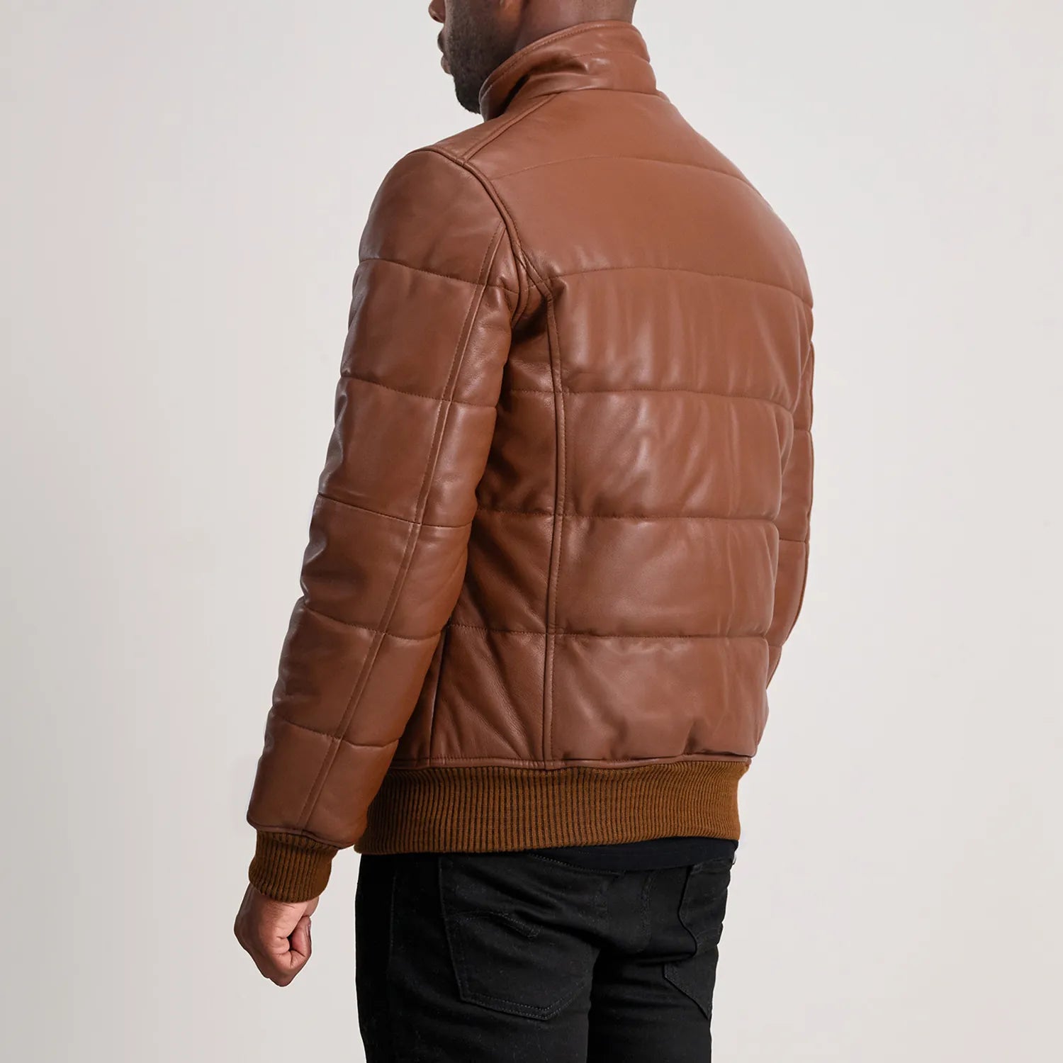 Lucas Brown Leather Puffer Bomber Jacket
