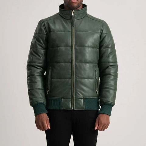 Lucas Green Leather Puffer Bomber Jacket