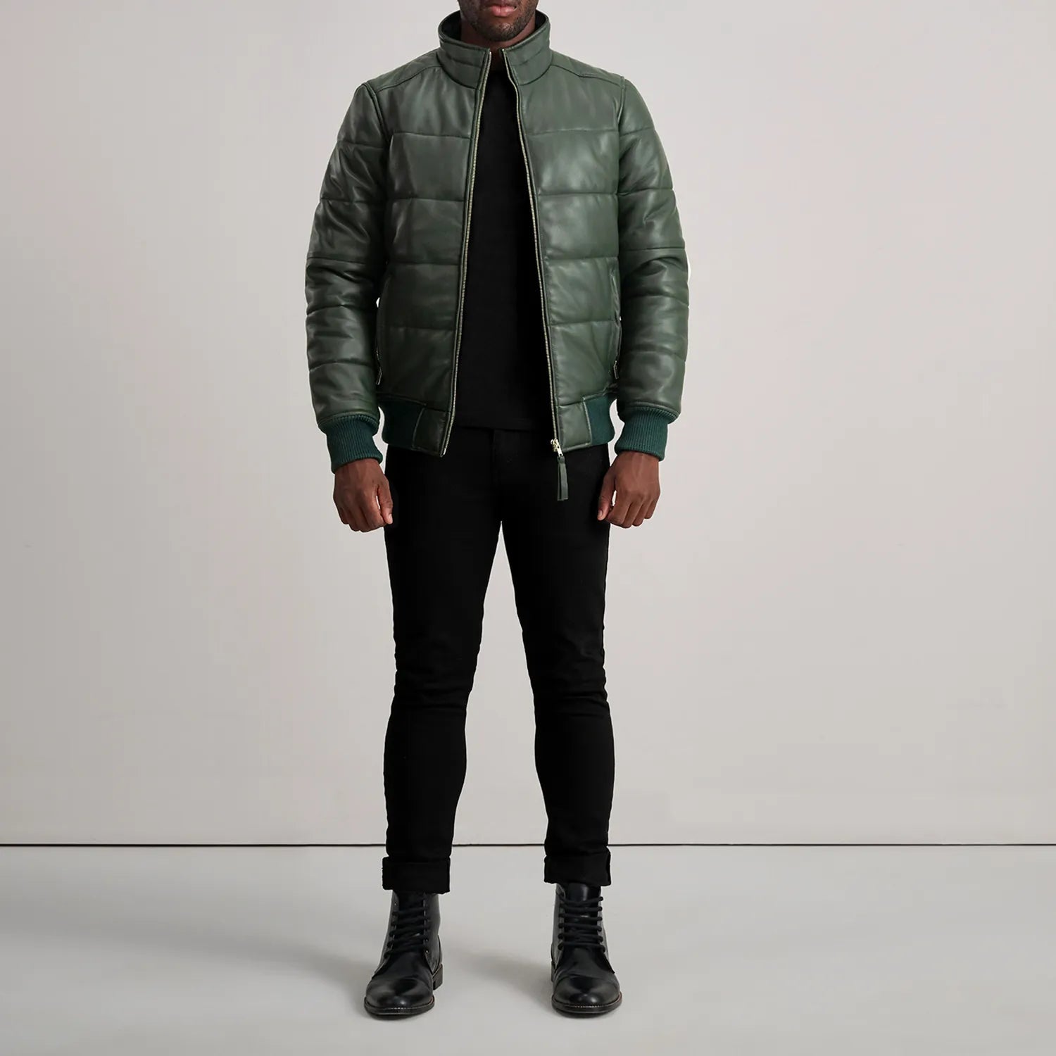 Lucas Green Leather Puffer Bomber Jacket