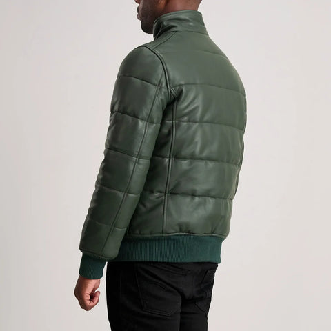 Lucas Green Leather Puffer Bomber Jacket