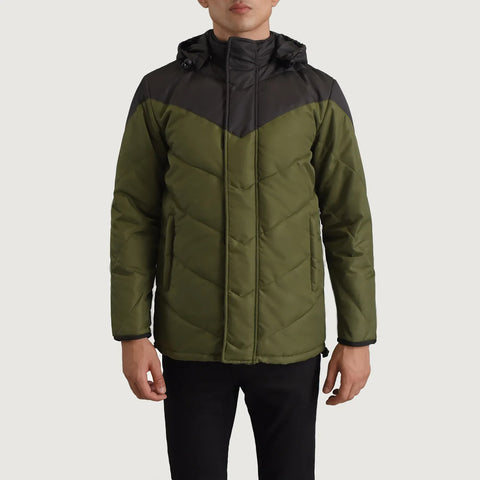 Men's Ranger Black & Green Hooded Puffer Jacket