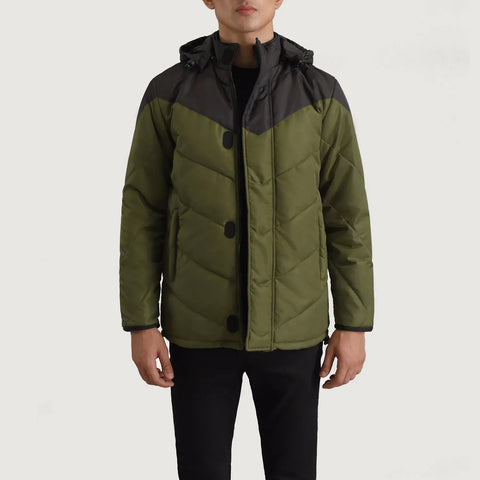 Men's Ranger Black & Green Hooded Puffer Jacket