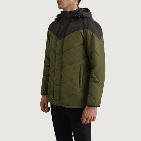 Men's Ranger Black & Green Hooded Puffer Jacket