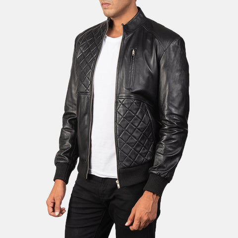 Moda Black Leather Bomber Jacket