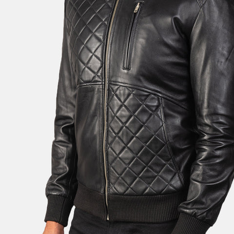Moda Black Leather Bomber Jacket