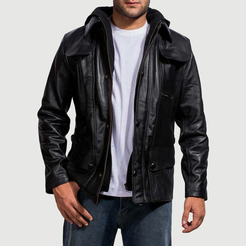 [LC] Moulder Hooded Black Leather Jacket