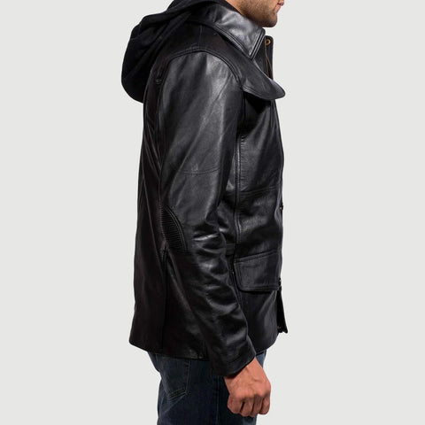 Moulder Hooded Black Leather Jacket