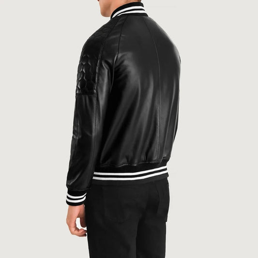 Pascal Black Leather Varsity Jacket - Leather Clan