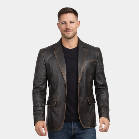 Men's Rub Off Brown Lambskin Leather Blazer