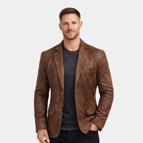 Men's Rub Off Light Brown Lambskin Leather Blazer