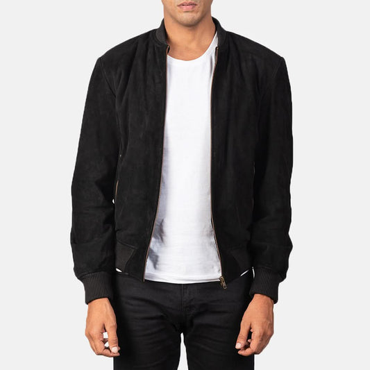 Shane Black Suede Bomber Jacket - Leather Clan