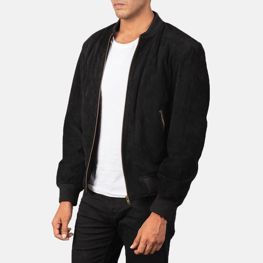 Shane Black Suede Bomber Jacket - Leather Clan