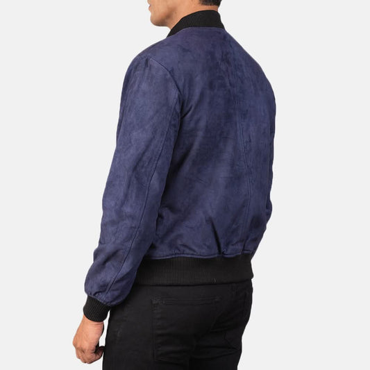 Shane Blue Suede Bomber Jacket - Leather Clan