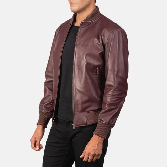 [LC] Shane Maroon Leather Bomber Jacket