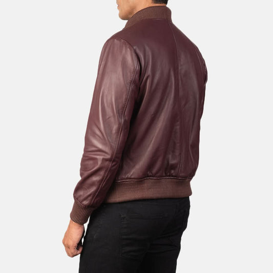 [LC] Shane Maroon Leather Bomber Jacket