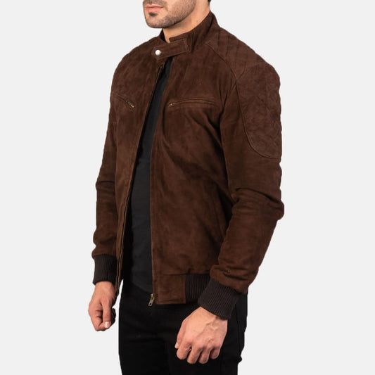 Sven Mocha Suede Bomber Jacket - Leather Clan