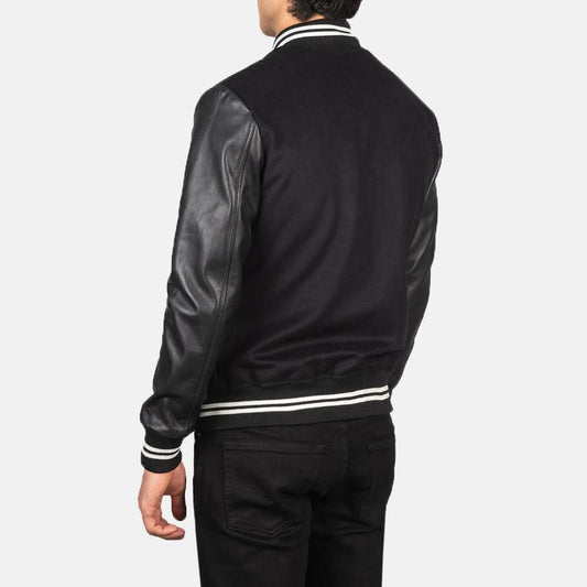 Vaxton Black Striped Hybrid Varsity Jacket - Leather Clan
