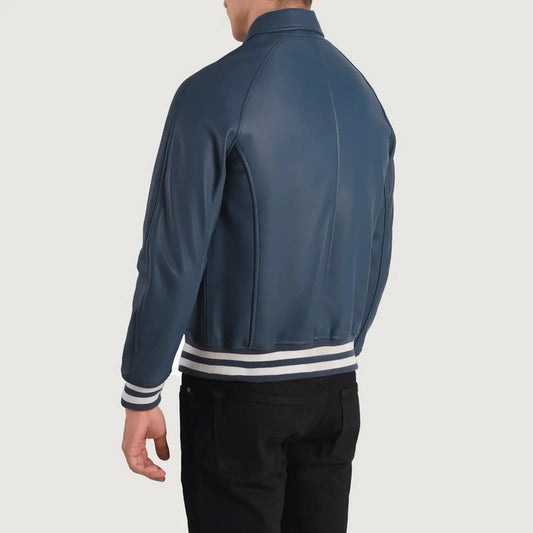 Walton Blue Leather Varsity Jacket - Leather Clan
