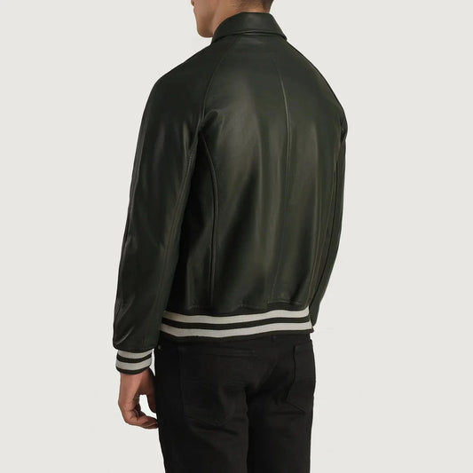 Walton Green Leather Varsity Jacket - Leather Clan