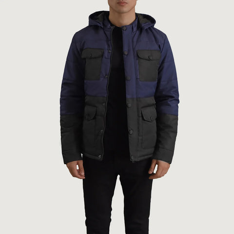 Men's Frontier Black & Blue Hooded Puffer Jacket