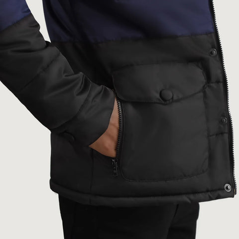 Men's Frontier Black & Blue Hooded Puffer Jacket