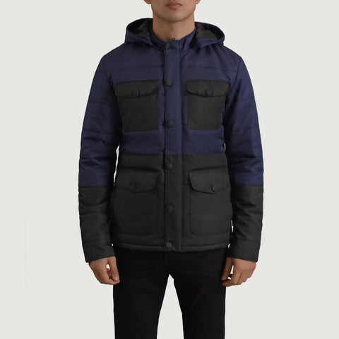 Men's Frontier Black & Blue Hooded Puffer Jacket