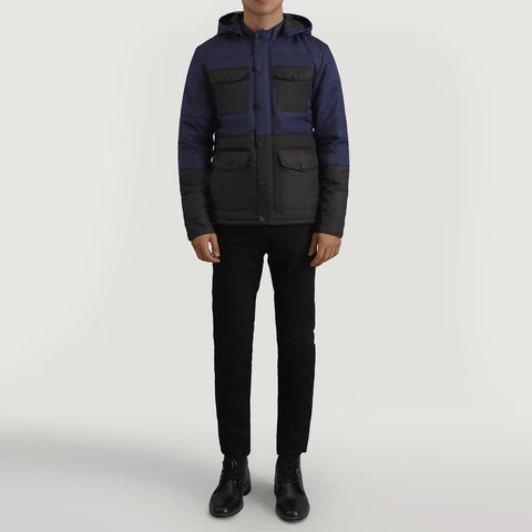 Men's Frontier Black & Blue Hooded Puffer Jacket