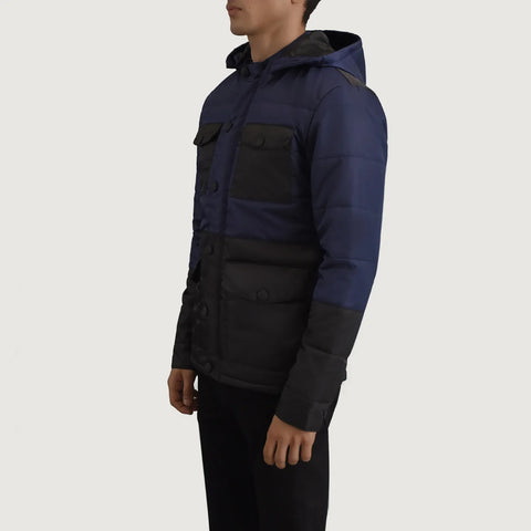 Men's Frontier Black & Blue Hooded Puffer Jacket