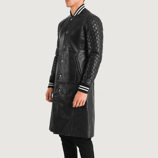 Wilde Black Leather Varsity Coat - Leather Clan
