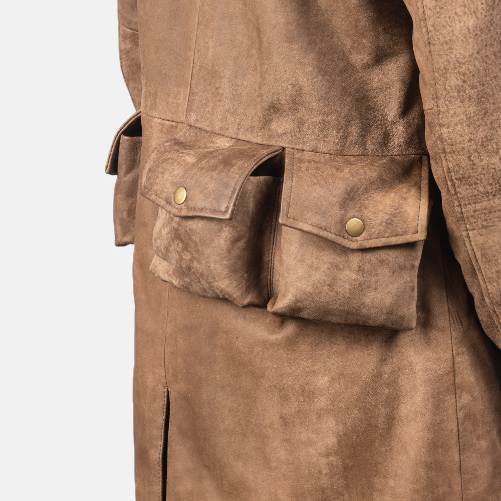 Army Brown Leather Duster