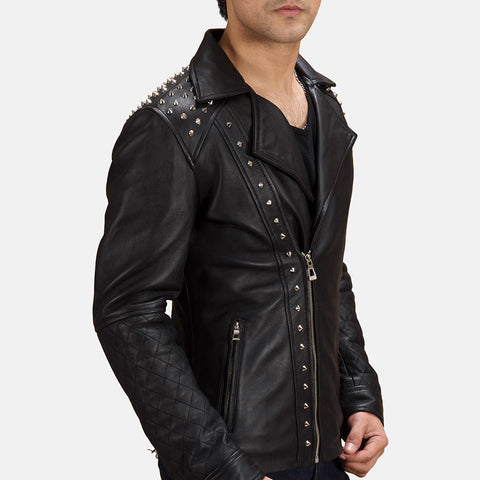 Black Studded Leather Biker Jacket
