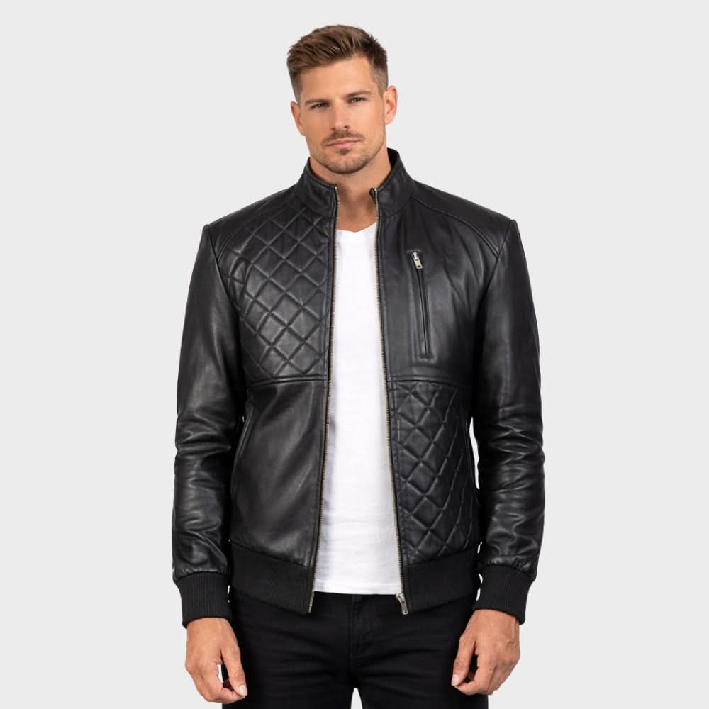 Moda Black Leather Bomber Jacket