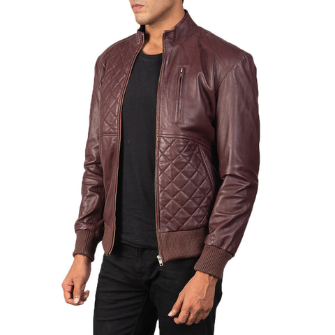 [FS] Moda Maroon Leather Bomber Jacket