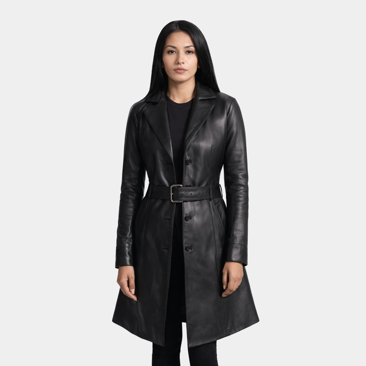 Moonlight Black Leather Trench Coat - Leather Clan