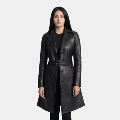 Moonlight Black Leather Trench Coat - Leather Clan