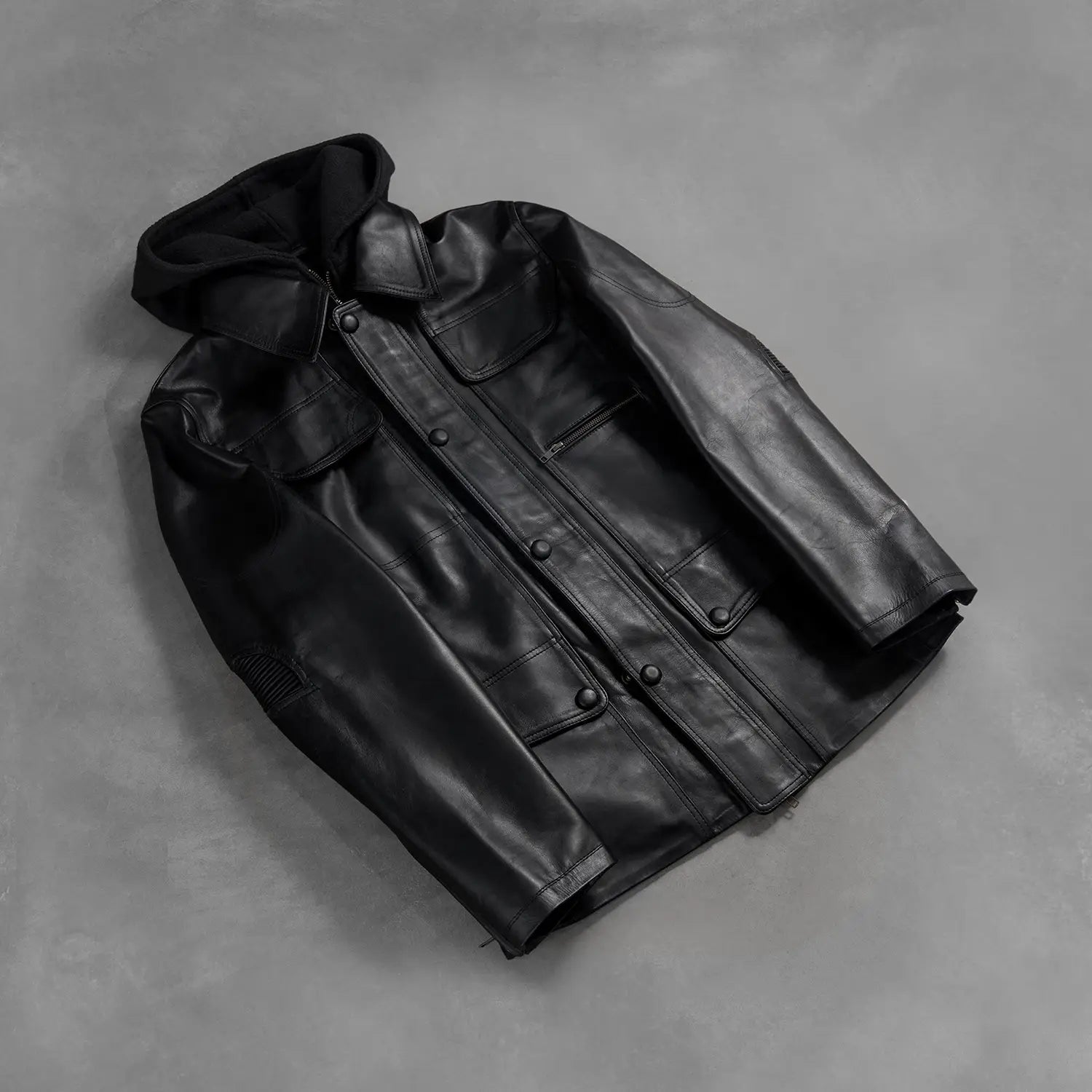 [LC] Moulder Hooded Black Leather Jacket