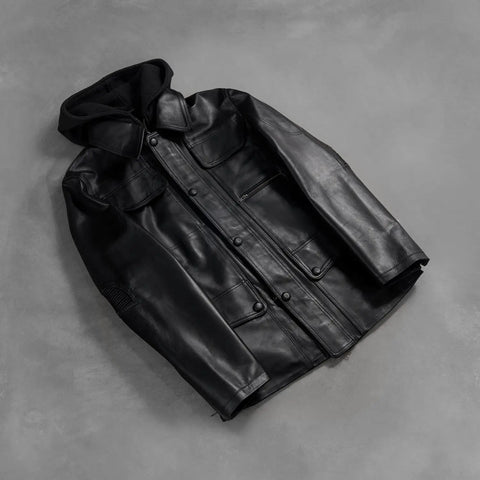 [LC] Moulder Hooded Black Leather Jacket