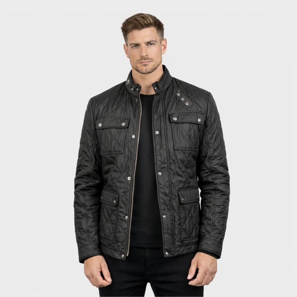 Nelson Quilted Black Windbreaker Jacket