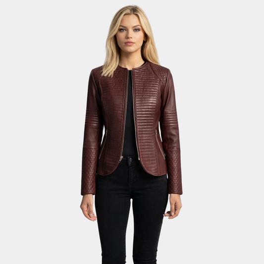 Nexi Quilted Maroon Leather Jacket - Leather Clan