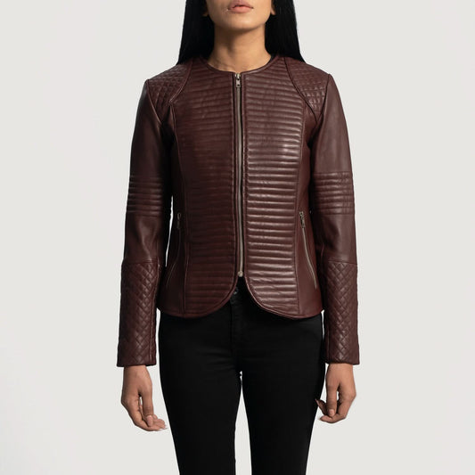 Nexi Quilted Maroon Leather Jacket - Leather Clan
