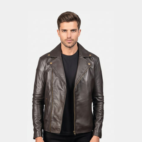 Noah Brown Leather Biker Jacket